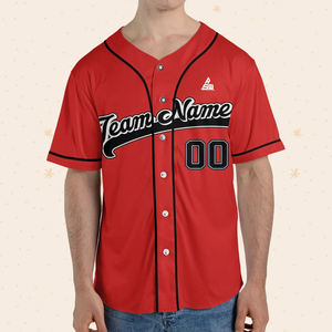 Maillot de baseball rouge personnalisé 2025 avec passepoil noir, uniforme d'équipe boutonné, nom et numéro personnalisés, style professionnel, vente en gros, manches courtes imprimées - Product Image 1