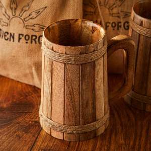 Wooden Beer Mug With Laser Engraved Boar Design Classic Handle Vintage Style Bar Accessory - Product Image 4