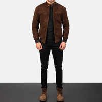 Pakaian Pria Gaya Vintage Jaket Kulit Suede Sapi Pakaian Fashion Hip Hop Jaket Kulit Lengan Panjang Kerah Bulat