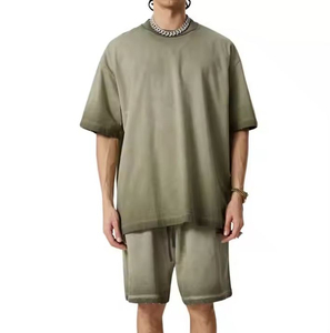 Ensemble deux pièces personnalisé de haute qualité pour homme : chemise et short décontractés d'été, effet délavé, pour adultes - Product Image 1