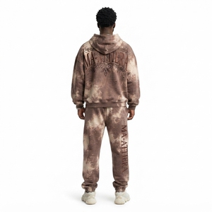 Custom Men Brown <b>Tie</b> <b>Dye</b> Rhinestone <b>Sweatshirt</b> Jogger Set Cotton Fleece Streetwear Tracksuit OEM Wholesale - Product Image 2