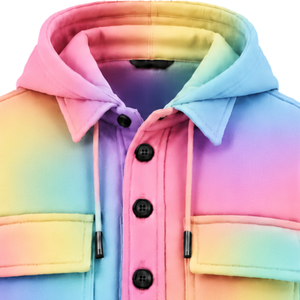Chaqueta Parka con Capucha Arcoíris para Hombre, Cierre de Botones, Bolsillos en el Pecho, Mangas Largas, Puños Ajustables, Diseño Degradado Colorido - Product Image 5