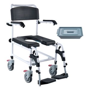 Sedia a rotelle da doccia con 4 ruote bloccabili, braccioli pieghevoli e altezza regolabile su 3 livelli, secchio rimovibile da 5L, 350 libbre di portata - Product Image 4