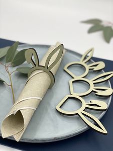 Anneaux de serviette en bois Lapin de Pâques, design ajouré dessin animé, écologiques, décoration de table pour fête, 5 cm - Product Image 3