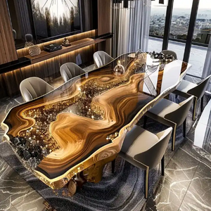 Mesa de Comedor y Conferencia Innovadora de Alta Calidad, de Madera Maciza y Resina Epoxi, Diseño Europeo, Forma Rectangular, Lujosa, Moderna y Natural - Product Image 6