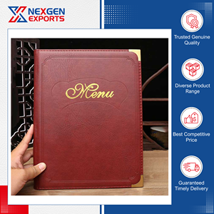 Best Selling Excellent Quality Modern Style Handmade PU Leather Loose-<b>Leaf</b> Restaurant Menu Cover Nexgen Exports Portable Custom - Product Image 2