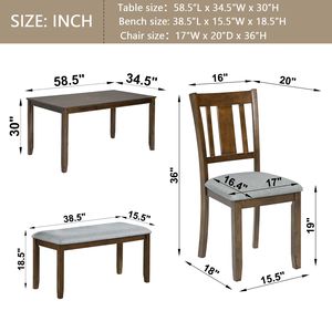 Set da Pranzo di Lusso a 6 Pezzi, Tavolo Rettangolare in Legno di Quercia con 4 Sedie Imbottite e Panca per 6 Persone - Product Image 2