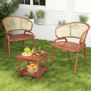 Tavolino da Esterno in Legno di Acacia Resistente alle Intemperie, a Doppio Livello, con Ripiano a Doghe per Villa e Giardino - Product Image 3