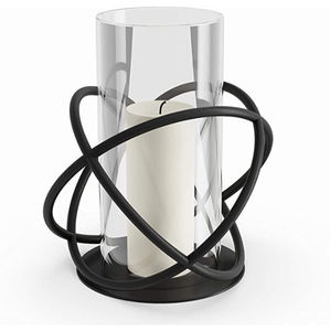 Magnifique porte-bougie chauffe-plat en fer et verre fini noir pour décoration de Noël et de fêtes à la maison, à suspendre - Product Image 1