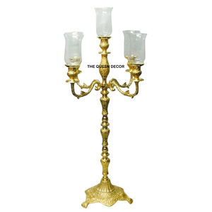 Centre de table de mariage, chandelier doré à 5 bras avec bougeoirs en verre, chandelier fait main pour la décoration de la maison - Product Image 1