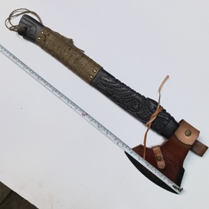 Handmade <b>Axe</b> Damascus Steel Blade Wood <b>Handle</b> With Leather Sheath Outdoor Knife - Product Image 4