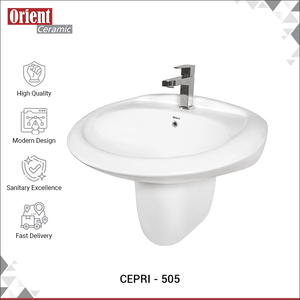 Fabricante indio que vende lavabos de cerámica blanca de primera calidad, con medio pedestal, elegantes y de estilo moderno, procedentes de la India. - Product Image 2