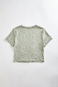 Women Floral Print <b>Crop</b> <b>Top</b> Short Sleeve Crew Neck Regular Fit Casual Knitted T-Shirt Spring Summer Breathable 100% Cotton - Product Image 2