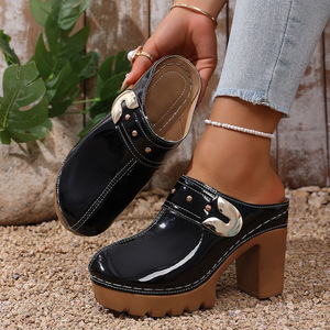 รองเท้าส้นเตารีดแบบสวมสำหรับผู้หญิง ปี 2026 สไตล์ยุโรปอเมริกัน ไซส์ใหญ่ รองเท้าส้นสูงแฟชั่น รองเท้าผู้หญิง - Product Image 1