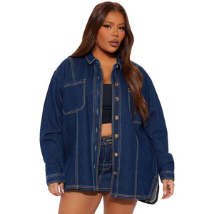 Women Denim Shirt Long Sleeve Button <b>Up</b> Double Pocket Stonewashed Loose Fit Casual Blue Tops Autumn Style - Product Image 3