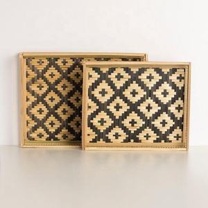 Modern Black & Natural <b>Bamboo</b> Tray Rectangular Serving Tray Decorative Food Tray With Slatted Design <b>Table</b> Organizer - Product Image 6