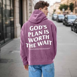 Sudadera con Capucha Personalizada con la Frase 'El Plan de Dios Vale la Pena', Sudadera Cristiana con Bordado de Jesús y Dios, de Algodón y Felpa - Product Image 4