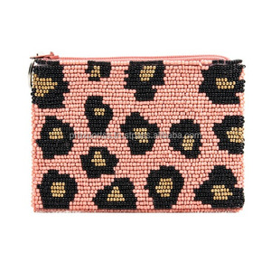 Bolso de mano de lona con estampado de leopardo y cuentas, bordado con cuentas de semillas, con cremallera, de diseñador, para fiesta de noche, monedero de lujo, pieza llamativa - Product Image 4