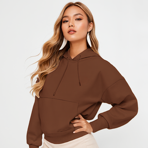 Sudadera con capucha elegante de primera calidad para mujer, con cordón ajustable, hombros caídos y bolsillo tipo canguro. - Product Image 5