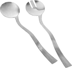 Ensemble de 2 couverts de service en acier inoxydable argenté, manche torsadé et martelé, qualité supérieure - Product Image 1