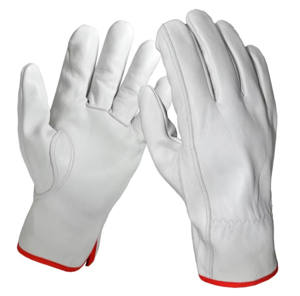 Gants de travail en cuir de chèvre pleine fleur de qualité supérieure, blanc naturel, durables et souples, pour la sécurité des conducteurs de camions - Product Image 3