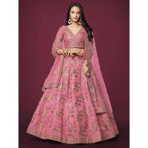 Atractiva ropa de recepción de seda flameada con lentejuelas rosas Lehenga Choli - Product Image 1