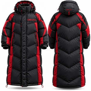 ONEAPEX <b>Men's</b> <b>Black</b> & Red Color <b>Long</b> Puffer <b>Coat</b> Hooded Winter Jacket Heavyweight Style Outdoor Warm Streetwear Custom Logo - Product Image 1