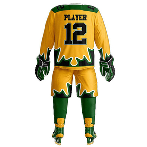 Custom Ice Hockey Uniform Men Yellow Green Sublimated Jersey Pants Full Sleeve Moisture Wicking All Seasons Adult Team Kit - Product Image 5