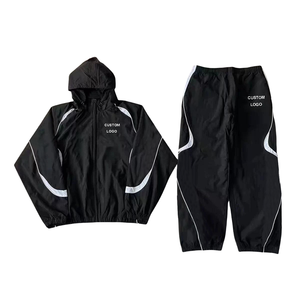 Conjunto Deportivo Unisex Azul Marino Sólido de Talla Grande, Chaqueta con Capucha y Cierre Completo, Pantalones con Puños Elásticos, Diseño Deportivo con Logotipo Personalizado para Adultos, Primavera - Product Image 2