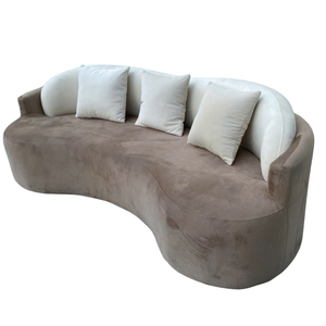 Canapé trois places en bois massif vietnamien, rembourrage en mousse et tissu, design moderne, pour appartement ou hôtel, avec coussin marron et dossier en forme de demi-cercle - Product Image 3