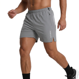 Men's Quick Dry High Waist Fitness <b>Shorts</b> Solid Gray With Side <b>Pockets</b> Elastic Waist Summer Wear - Product Image 2