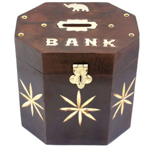 Handmade Octagon Wooden Piggy Bank Creative Money <b>Saving</b> <b>Box</b> with Lock Elephant Inlay Wood Coin Bank for Kids Adults Gift <b>Box</b> - Product Image 1