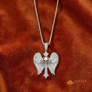 Collier pendentif en argent sterling 925 avec moissanite, motif aile d'ange, croix, crâne, bijoux de mode pour femmes et hommes, style joaillerie fine de New York - Product Image 4