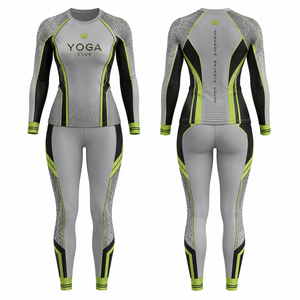 Yoga Club Women's 2-Piece Long Sleeve Yoga Set Crew Neck Full Length Mid Waist Spandex Sweat-Wicking Contrast Binding Four-Way - Product Image 1