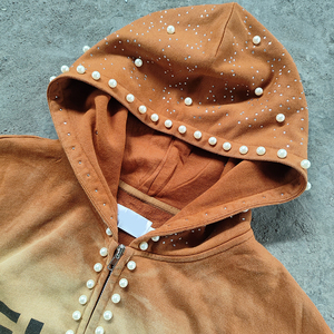 Nouveau Pull Homme Délavé à l'Acide, Pull Distressed 450 g/m², Sweats à Capuche Zippés avec Strass et Perles pour Homme, Designs Personnalisés, Sweats à Capuche OEM 2026 - Product Image 4