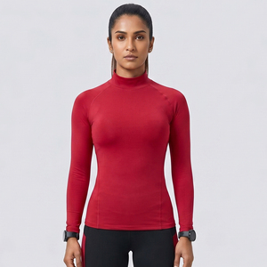 Haut de sport à col montant pour femme, manches longues, anti-UV, compression, pour yoga et gym, sous-vêtement de sport - Product Image 1