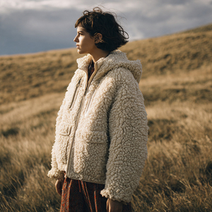 เสื้อแจ็คเก็ตเชอร์ปาผู้หญิงแบบมีซิป มีกระเป๋า เสื้อแจ็คเก็ตเชอร์ปาบุขนสำหรับฤดูหนาวแบบซิปเต็มตัว เสื้อแจ็คเก็ตเชอร์ปาผู้หญิงแบบมีฮู้ดและกระเป๋าหน้า - Product Image 1