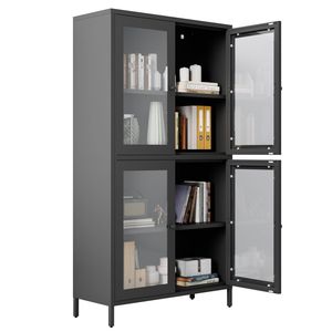 Librero Metálico Clásico con 4 Puertas de Vidrio y 4 Estantes, Vitrina para el Hogar, Oficina o Sala de Estar - Product Image 4
