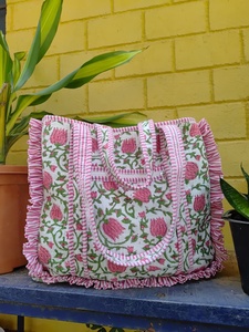 Sac fourre-tout vintage fait main, grande taille, couleur unie, en coton indien lavable, fermeture éclair, sac d'épicerie imprimé, idéal été-printemps - Product Image 4