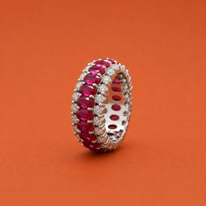 แหวนผู้หญิงเงินแท้ S925 ประดับเพชรและทับทิมทรงรูปไข่และทรงกลม - Product Image 2