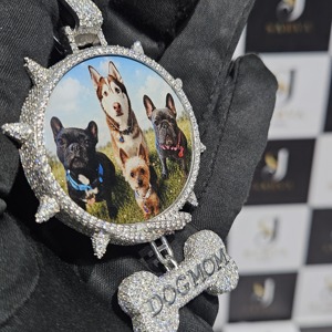 SARVA 925 Silver Moissanite Custom Photo Pendant <b>Dog</b> <b>Mom</b> Bone Charm Hip Hop Memorial Pet Picture Jewelry - Product Image 4