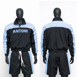 ชุดเซ็ตแจ็คเก็ตวินด์เบรกเกอร์สองชิ้นสำหรับผู้ชาย ผ้าไนลอนโพลีเอสเตอร์ สตรีทแวร์ ปักลาย สีตัดกัน ชุดกีฬา กางเกงขาสั้น - Product Image 1