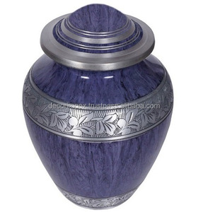 Tendance et classique Sarcelle Orang Urne funéraire élégante à bande de fleurs pour les cendres humaines Urne funéraire artisanale - Product Image 3