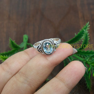 Anillo de Topacio Azul Natural en Plata de Ley 925, Hecho a Mano, Corte Ovalado Vintage, para Mujer, Proveedor de Joyería al por Mayor - Product Image 6