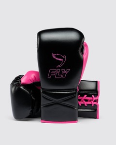 Gants de boxe Fly personnalisés en cuir véritable noir et rose pour l'entraînement – Confort et performance garantis - Product Image 1