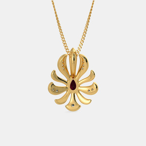 Collar con Colgante de Oro Amarillo con Rubí en Forma de Pera y Diamantes Florales Cultivados en Laboratorio - Product Image 4