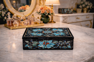 Boîte à bijoux de luxe écologique moderne en marbre noir avec incrustation turquoise, boîte de rangement artisanale en pierres semi-précieuses - Product Image 5