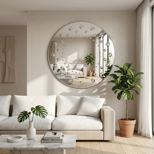 Miroir mural rond moderne en cristal à bulles sans cadre |   Miroir d'appoint de luxe avec design en verre clouté pour la décoration du salon et de la chambre - Product Image 3