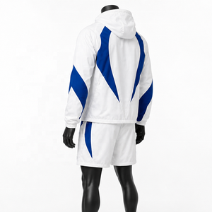 Conjunto Deportivo para Hombre con Capucha, Color Blanco y Azul, Estilo Urbano, Impermeable, Transpirable, Ligero, Chaqueta con Cierre y Pantalones Cortos - Product Image 5