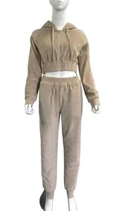 Women's 2Pcs Velvet Hooded Sweatshirt Pant <b>Jogger</b> Set Solid Pattern <b>Zipped</b> Tracksuit with Lace Decoration Velour for Lounge Wear - Product Image 4